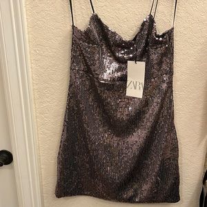 Zara Mini Dress sequin Gray size Large